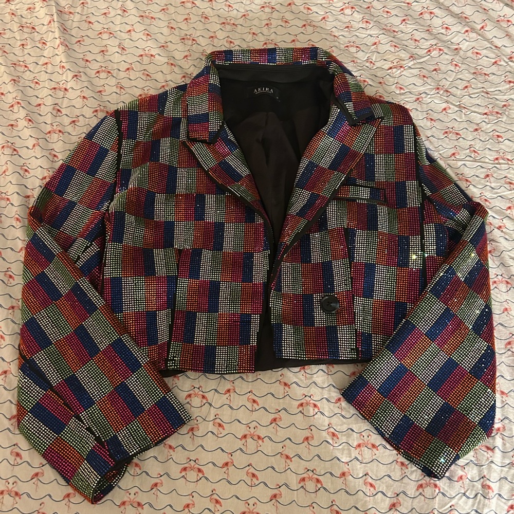 AKIRA Women's Plaid Blazer - Red, Blue, Black